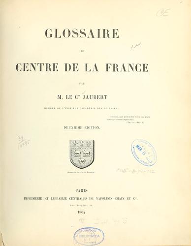 Cover for Glossaire du centre de la France--Supplément au Glossaire du central de la France