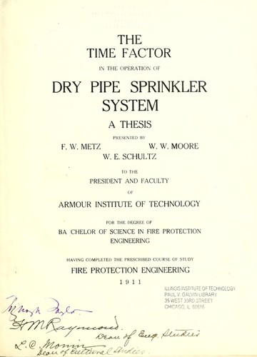 Cover for The time factor in the operation of dry pipe sprinkler system