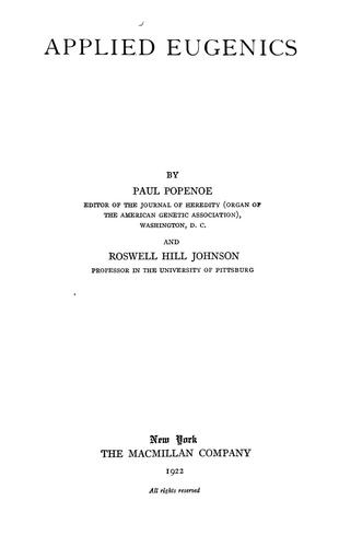 Cover for Applied eugenics