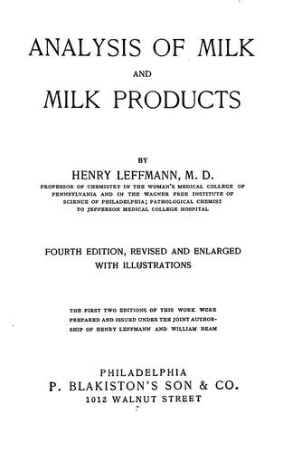 Cover for Analysis of milk and milk products