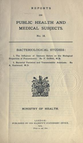 Cover for Bacteriological studies