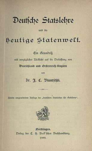 Cover for Deutsche Statslehre und die heutige Statenwelt