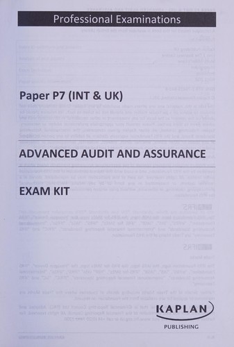 Cover for P7 Advanced Audit and Assurance - Exam Kit