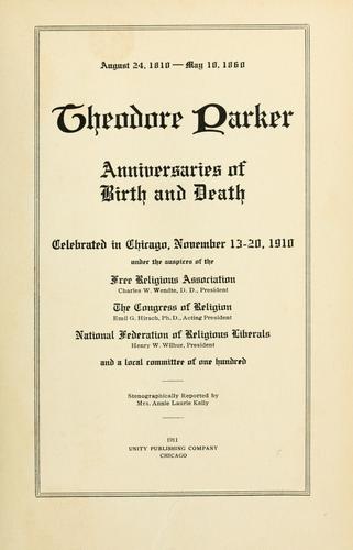 Cover for Theodore Parker anniversaries of birth and death