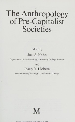 Cover for The Anthropology of pre-capitalist societies