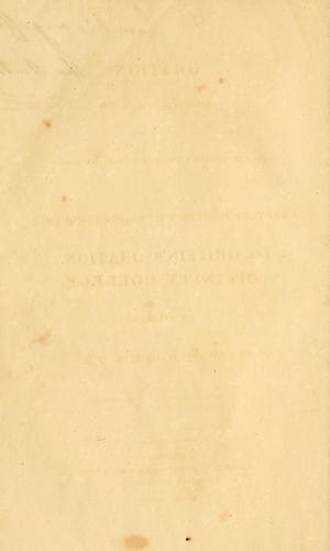 Cover for An oration delivered June 21, 1809, on the day of the author's induction into the office of Bartlet Professor of Pulpit Eloquence, in the Divinity College at Andover.