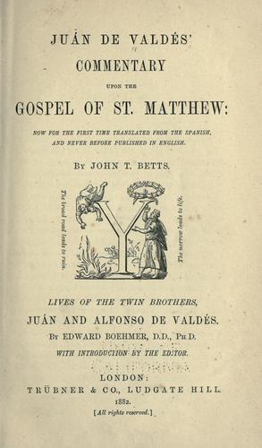 Cover for Juán de Valdés' Commentary upon the Gospel of St. Matthew
