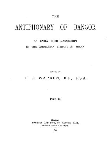 Cover for The antiphonary of Bangor: an early Irish manuscript in the Ambrosian library at Milan