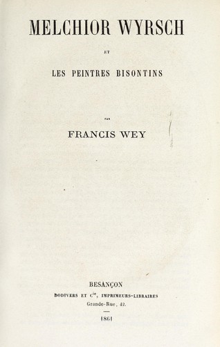Cover for Melchior Wyrsch et les peintres Bisontins