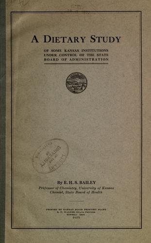 Cover for A dietary study of some Kansas institutions under the control of the State Board of Administration.