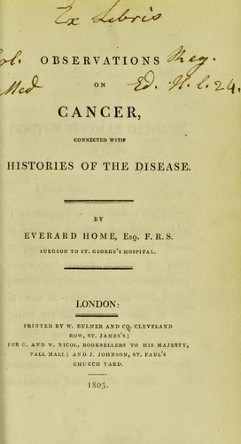 Cover for Observations on cancer, connected with histories of the disease