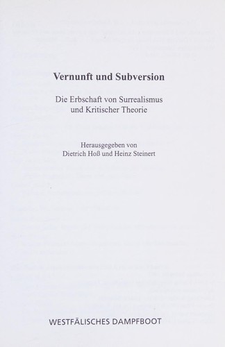 Cover for Vernunft und Subversion