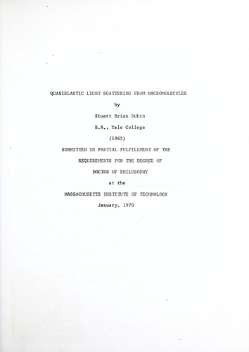 Cover for Quasielastic light scattering from macromolecules