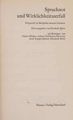 Cover for Sprachnot und Wirklichkeitszerfall. Dargestellt an Beispielen neuerer Literatur
