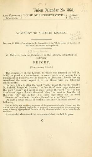 Cover for Monument to Abraham Lincoln ...