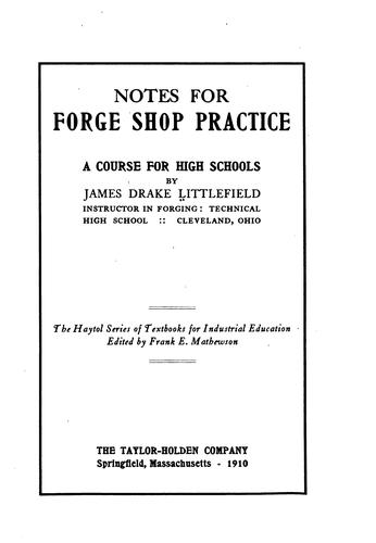Cover for Notes for forge shop practice