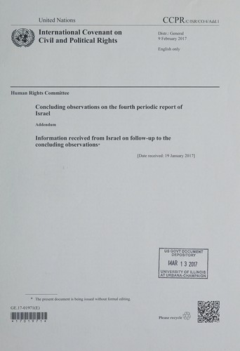Cover for Concluding observations on the fourth periodic report of Israel