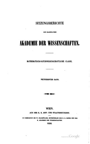 Cover for Sitzungsberichte der kaiserlichen Akademie der Wissenschaften. Mathematisch ...