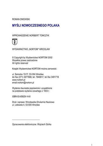 Cover for Mys li nowoczesnego Polaka