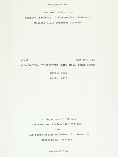 Cover for Reconnection of magnetic lines in an ideal fluid.