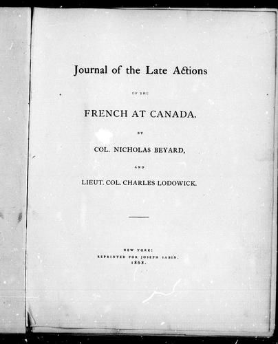 Cover for Journal of the late actions of the French at Canada