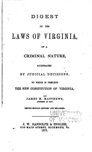 Cover for Digest of the Laws of Virginia: Of a Criminal Nature