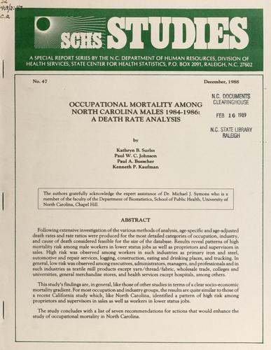 Cover for Occupational mortality among North Carolina males 1984-1986