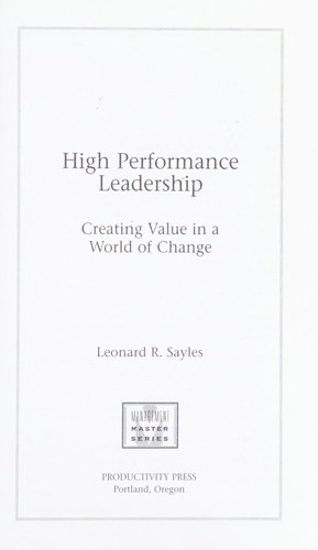 Cover for High performance leadership