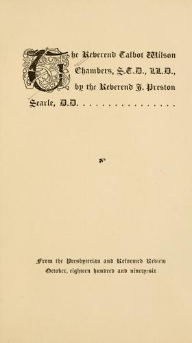 Cover for The Reverend Talbot Wilson Chambers, ST.D., LL.D.