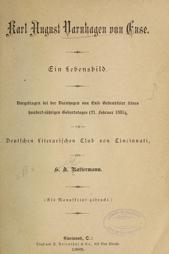 Cover for Karl August Varnhagen von Ense.