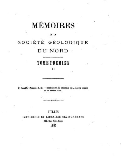 Cover for Mémoire sur la géologie de la partie sud-est de la Pennsylvanie ...