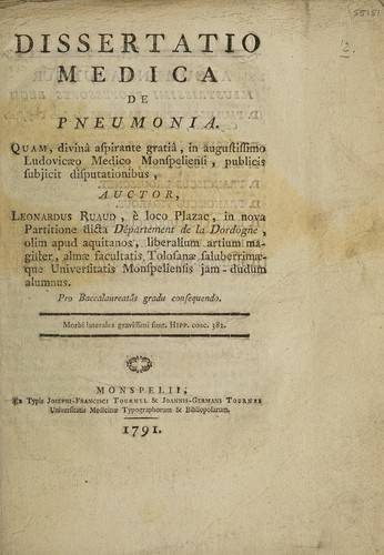Cover for Dissertatio medica de pneumonia