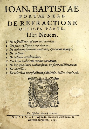 Cover for Ioan. Baptistae Portae neap. De refractione optices parte, libri nouem