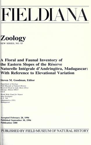 Cover for A Floral and faunal inventory of the eastern slopes of the R©Øeserve naturelle int©Øegrale d'Andringitra, Madagascar