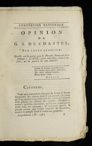 Cover for Opinion de G.S. Duchastel sur cette question, Quelle est la peine que le peuple franc ʹais doit infliger a   Louis, pour concilier tout-a  -la-fois et la justice et son inte re t?
