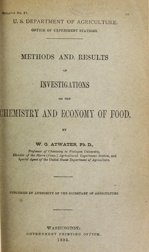 Cover for Methods and results of investigations on the chemistry and economy of food