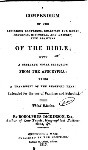 Cover for A Compendium of the Religious Doctrines, Religious and Moral Precepts, Historical and ...