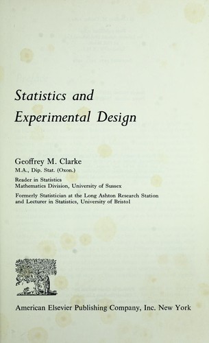Cover for Statistics and experimental design