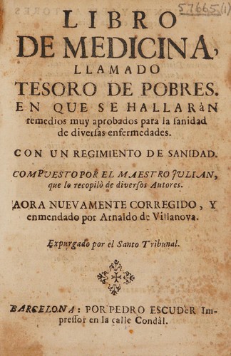 Cover for Libro de medicina llamado tesoro de pobres ... Con un regimiento de sanidad