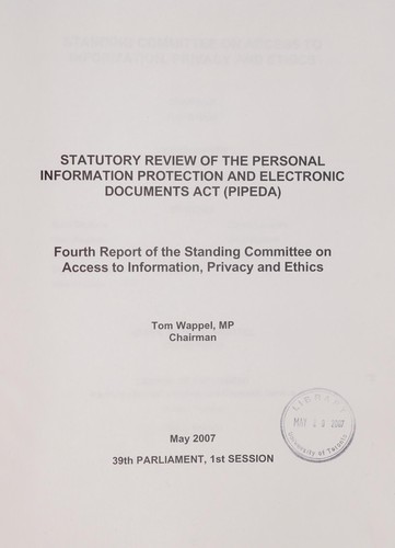 Cover for Statutory review of the Personal Information Protection and Electronic Documents Act (PIPEDA)