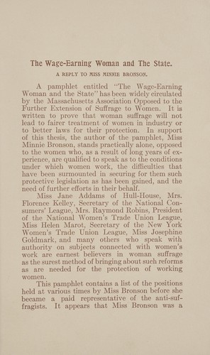 Cover for The wage-earning woman and the state