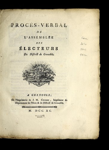 Cover for Proc`es-verbal