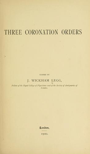 Cover for Three coronation orders.