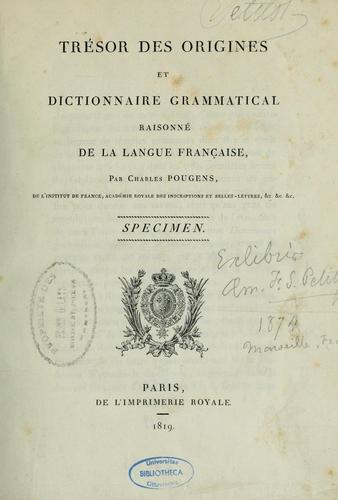 Cover for Trésor des origines et dictionnaire grammatical raisonné de langue française