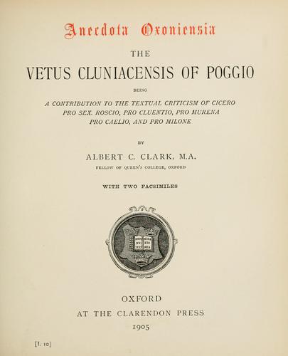 Cover for The Vetus cluniacensis of Poggio