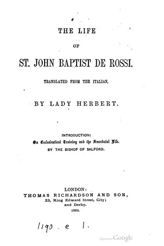 Cover for The Life Of St. John Baptist de Rossi