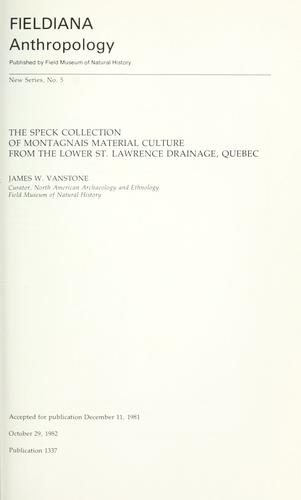 Cover for The Speck collection of Montagnais material culture from the Lower St. Lawrence Drainage, Quebec