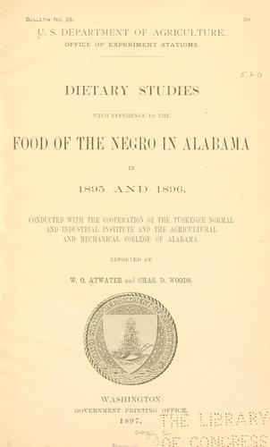 Cover for Dietary studies with reference to the food of the negro in Alabama in 1895 and 1896.