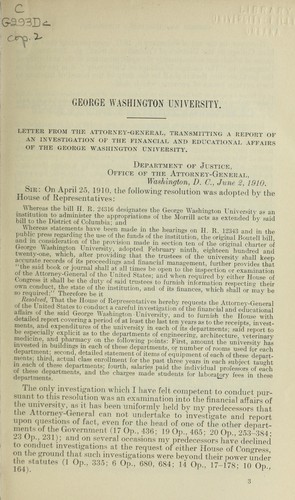 Cover for A report of an investigation of the financial and educational affairs of the George Washington University