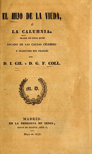 Cover for El hijo de la viuda, o, La calumnia